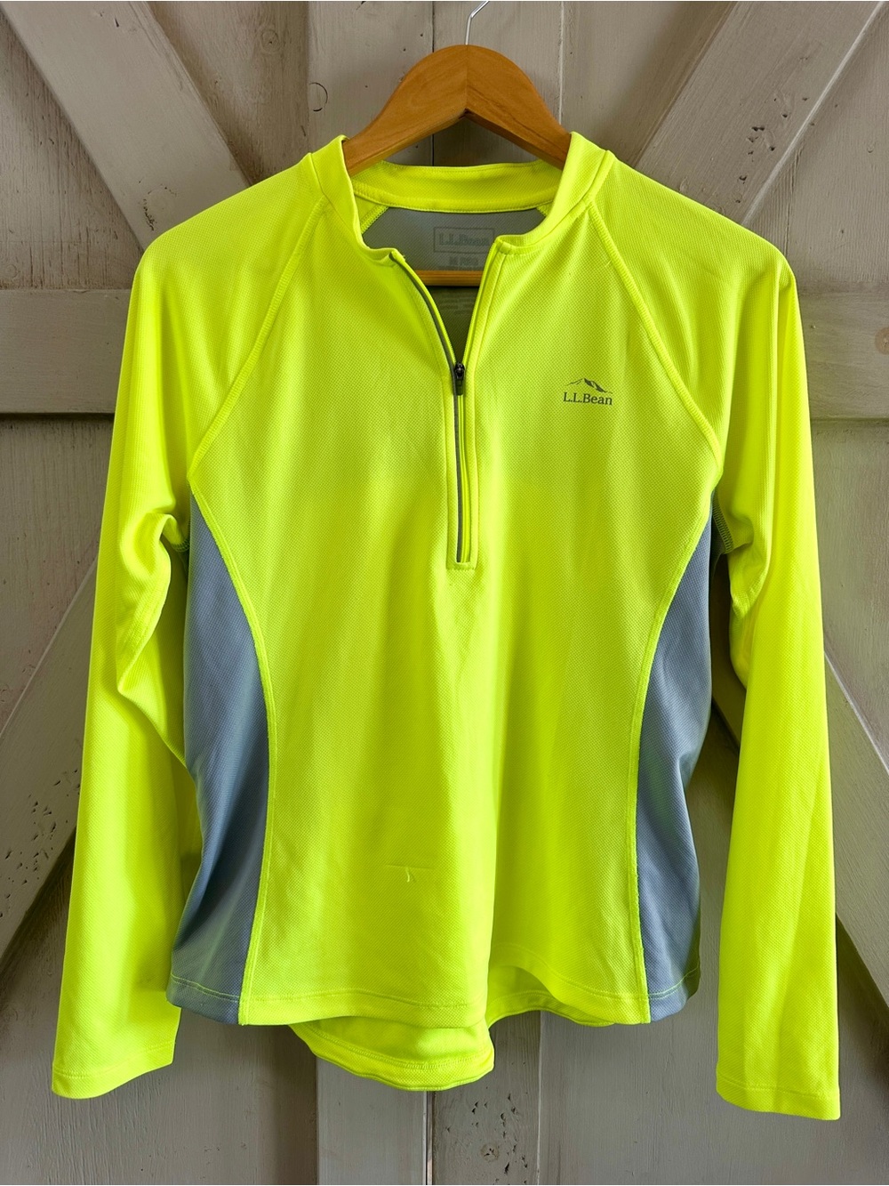 L.L.Bean Women’s Cycling Jersey Neon Yellow Gray 1/4 Zip M Reg
